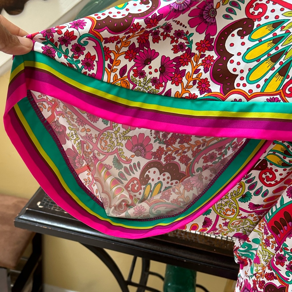 Trina Turk NWT Pink & Green Hawaiian Garden Boatneck Tunic Swim Cover Mini Dress - Picture 13 of 16